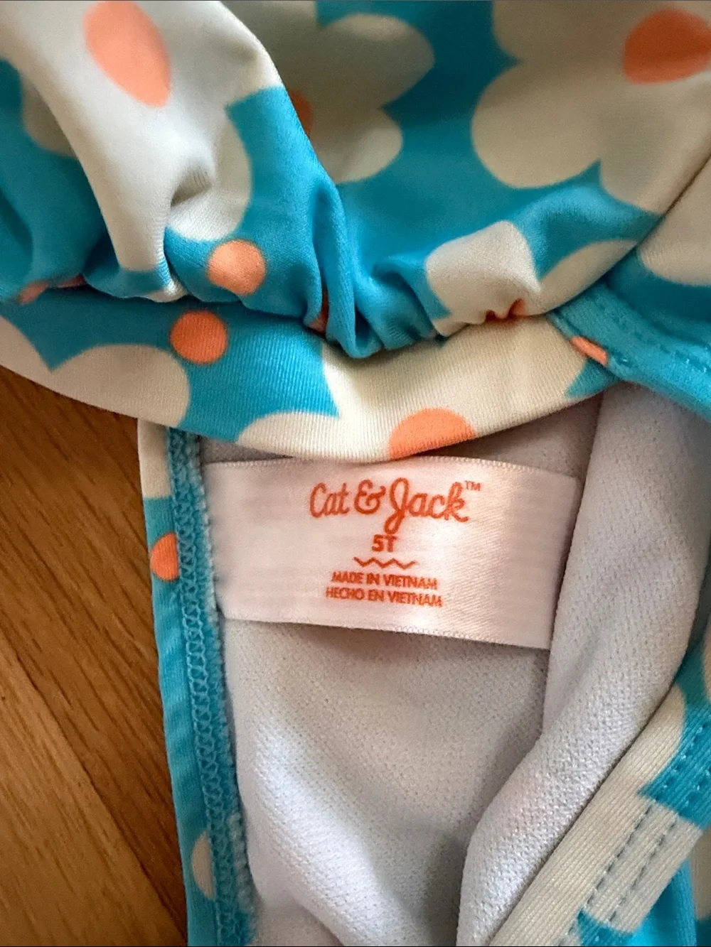 Cat & Jack Blue Floral Puff-Sleeve Bikini Set with Peach Accents